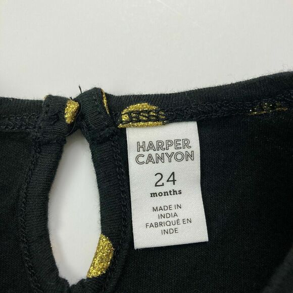 HARPER CANYON Girls Size 24m Black Gold Polka Dot Long Sleeved Dress - Picture 2 of 2